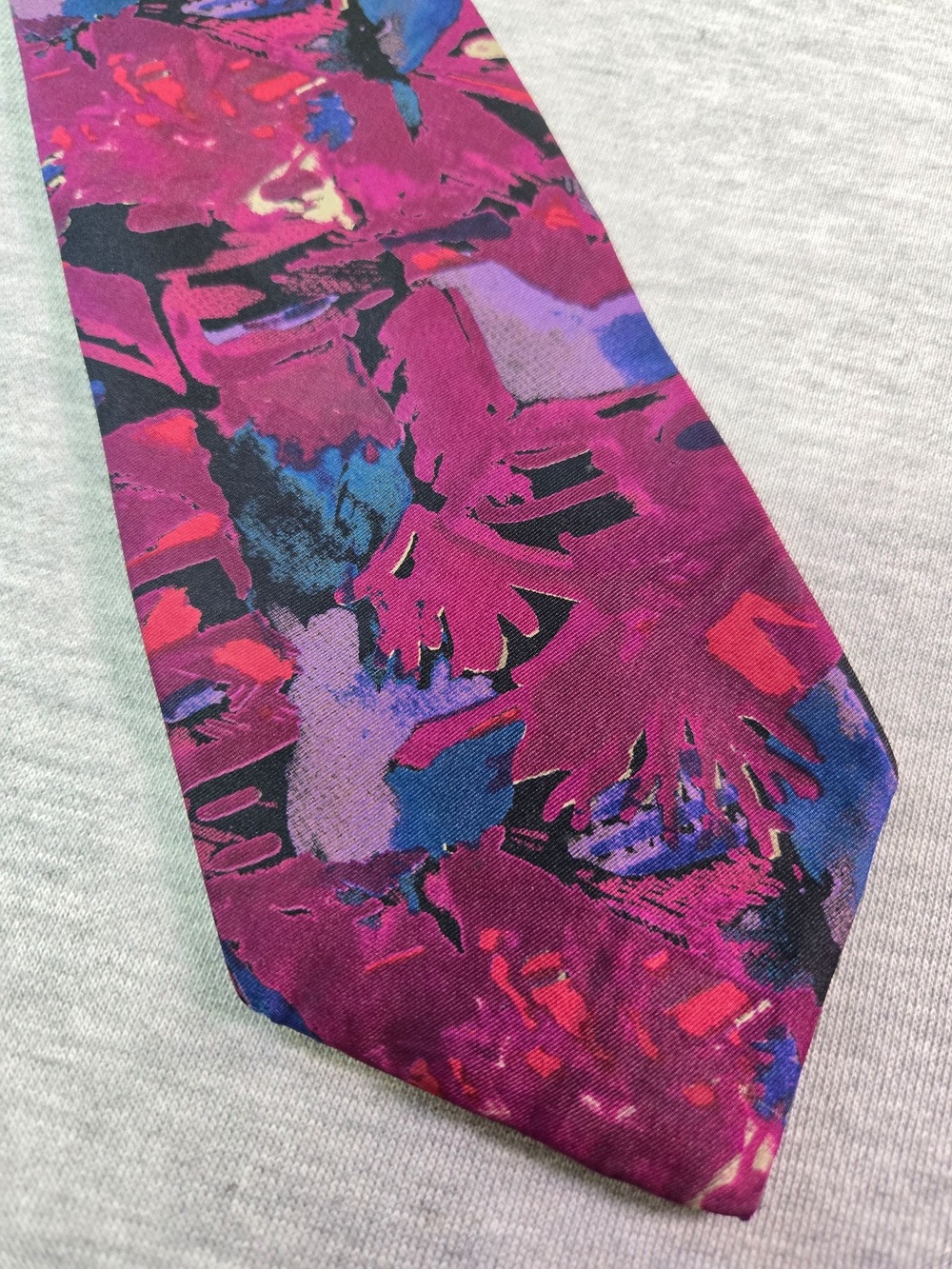 Paul Fredrick Tie Mens One Size Purple Silk Floral Abstract Woven Necktie Italy